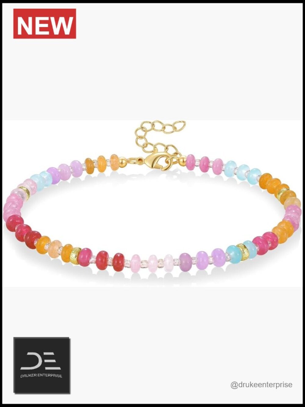 Adjustable Beaded Ankle Bracelet with Natural Gemstones, Bohemian Style for